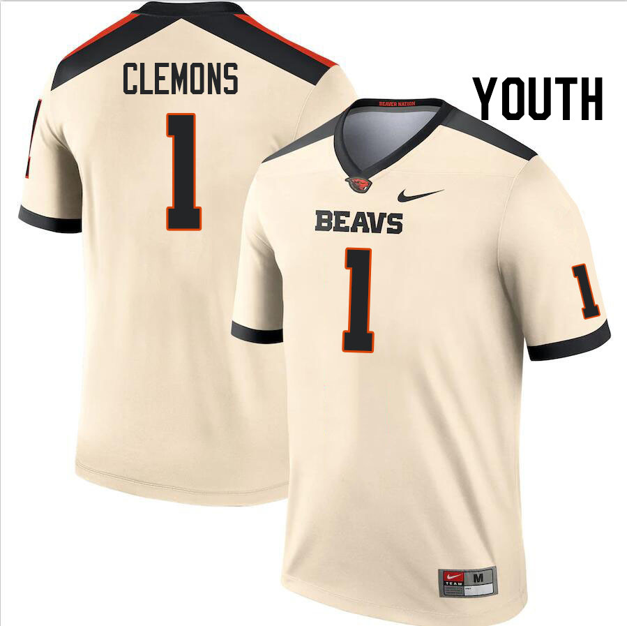 Youth #1 Darrius Clemons Oregon State Beavers College Football Jerseys Stitched-Cream